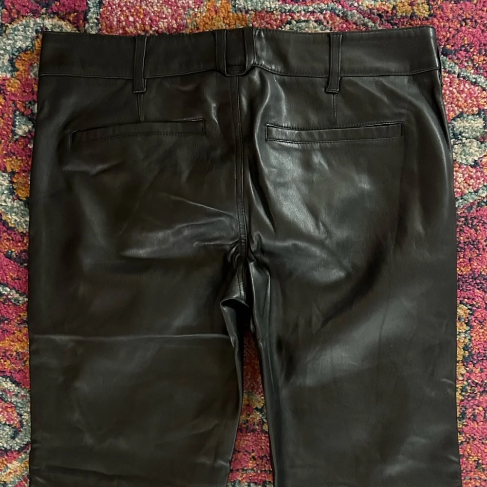 Free People | Women’s Black Faux Leather Bootcut Pants Diagonal Knee Seam Size 2